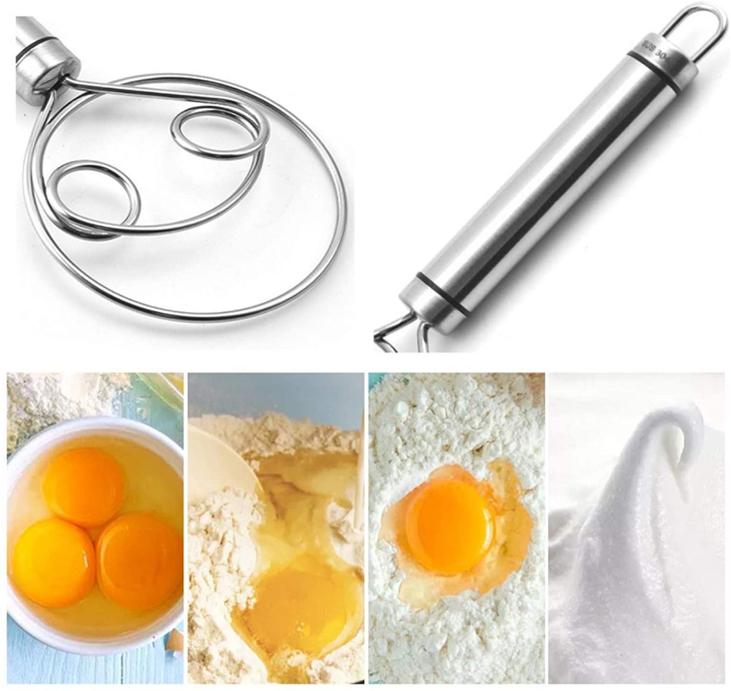 Danish Dough Whisk Stainless Steel Bread Whisk and Dough Scraper Dough Mixer