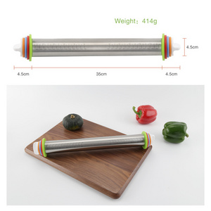 Adjustable Rolling Pin with Thickness Rings Measurement Pastry for Baking Cookie Dough Stainless Steel Roller Kitchen Accessory