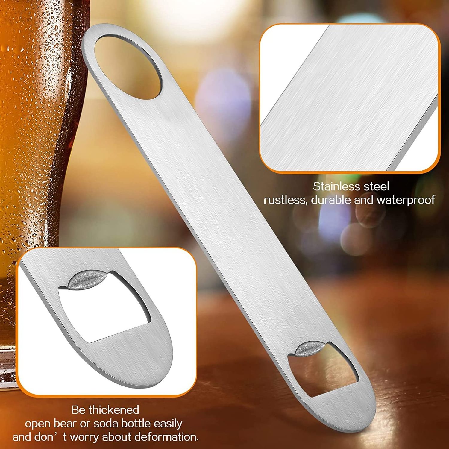 Durable Beer Bottle Opener Stainless Steel Flat Bottle Opener for Kitchen Bar or Restaurant