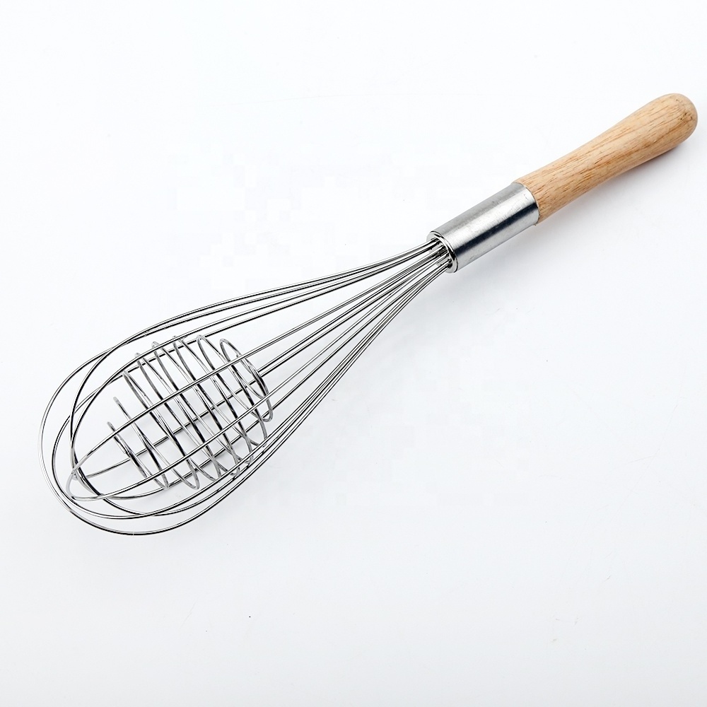 2 Pack Kitchen SS Wires Balloon Whisk with Oak Wood Handle Stainless Steel for Baking Cooking Bread Egg Beating Whisking