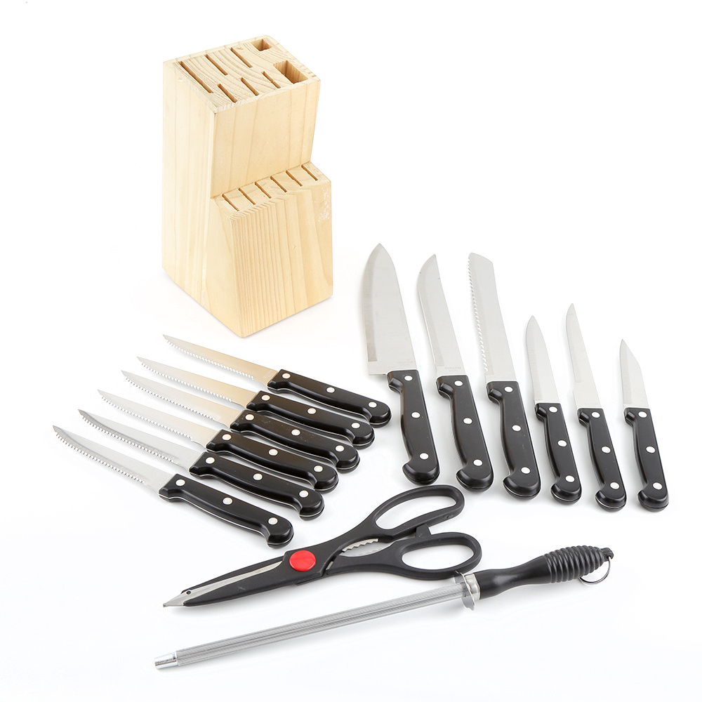 14 Piece Stainless Steel Kitchen Knife Set with Pine Wood Block For Home Cooking Culinary