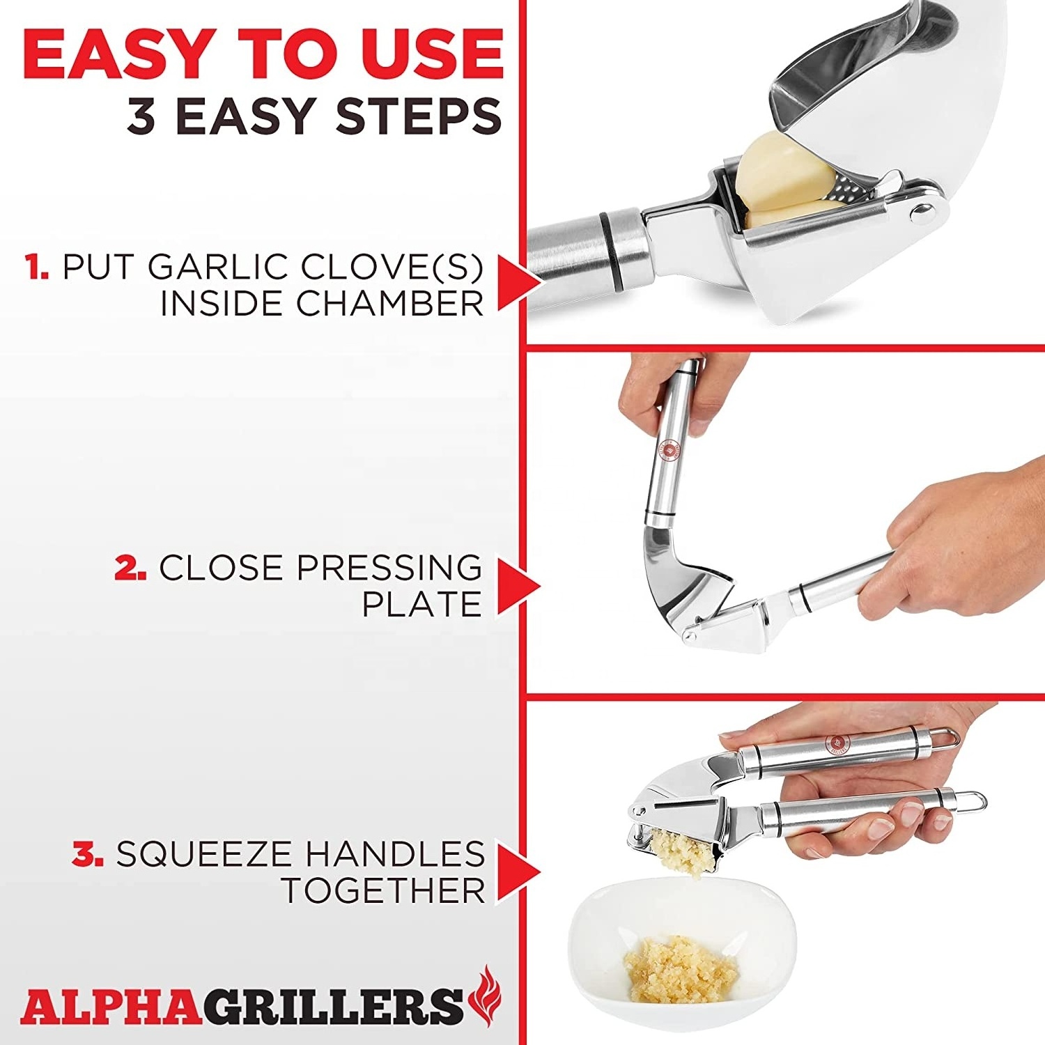 Professional Kitchen 304 High Quality Garlic Press Stainless Steel Equipment Utensil Gadget