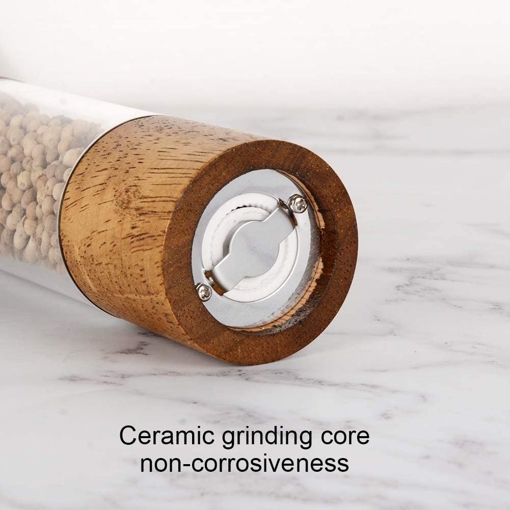 Premium Acrylic Salt and Pepper Grinder Manual Salt and Pepper Mills Wooden Shakers with Adjustable Ceramic Core