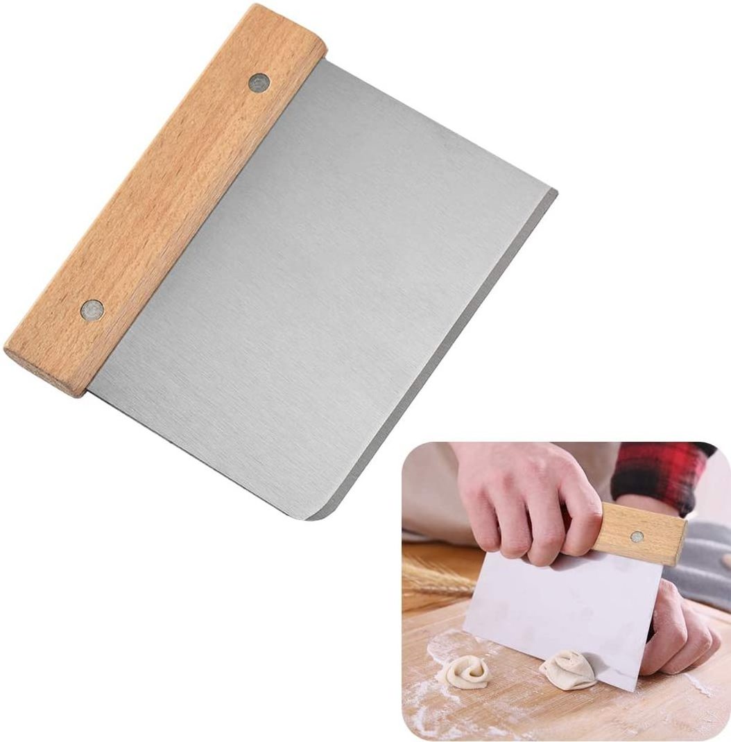 Stainless Steel Metal crafted Dough Scraper cutter Dough Chopper with Wooden Handle