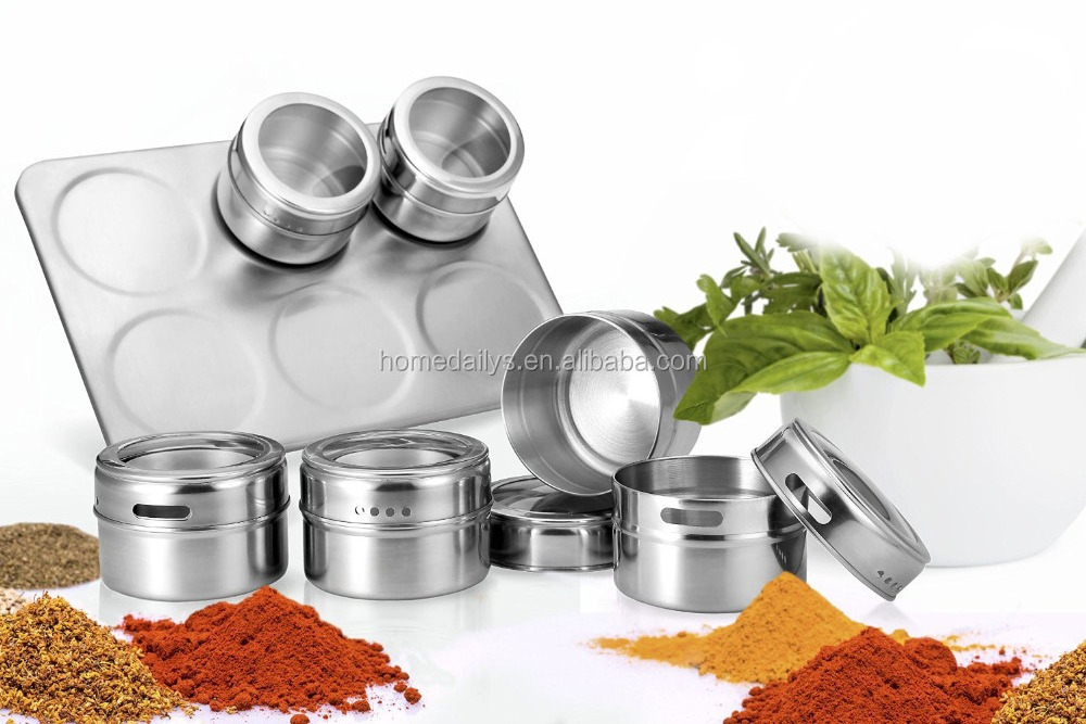 6 Pieces Multi-Purpose stainless steel magnetic spice rack / tin / jar