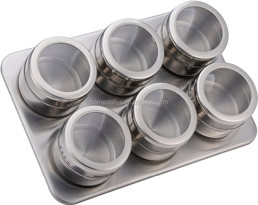 6 Pieces Multi-Purpose stainless steel magnetic spice rack / tin / jar