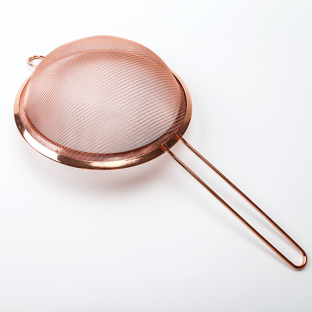 Set of 4 Copper Fine Mesh Strainer Stainless Steel Kitchen Rose Gold Sieve Fine Mesh With Handle Handheld Strainer For Cooking