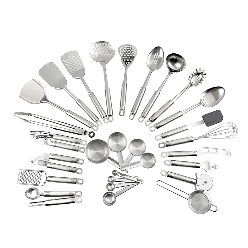 Stainless Steel Kitchen Utensil Set 29 Cooking Utensils Nonstick Kitchen Utensils Cookware Set with  Measuring Cups and Spoons