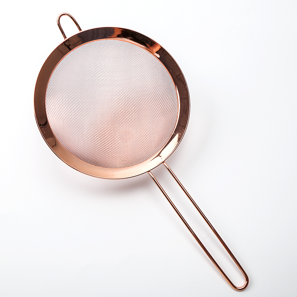 Set of 4 Copper Fine Mesh Strainer Stainless Steel Kitchen Rose Gold Sieve Fine Mesh With Handle Handheld Strainer For Cooking