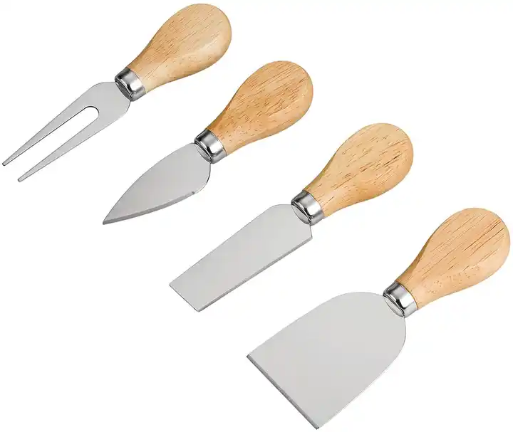 Acacia Wooden Cheese Serving Board Platter With 4 pieces Cheese Knife and Magnet Holder and Cheese Slicer