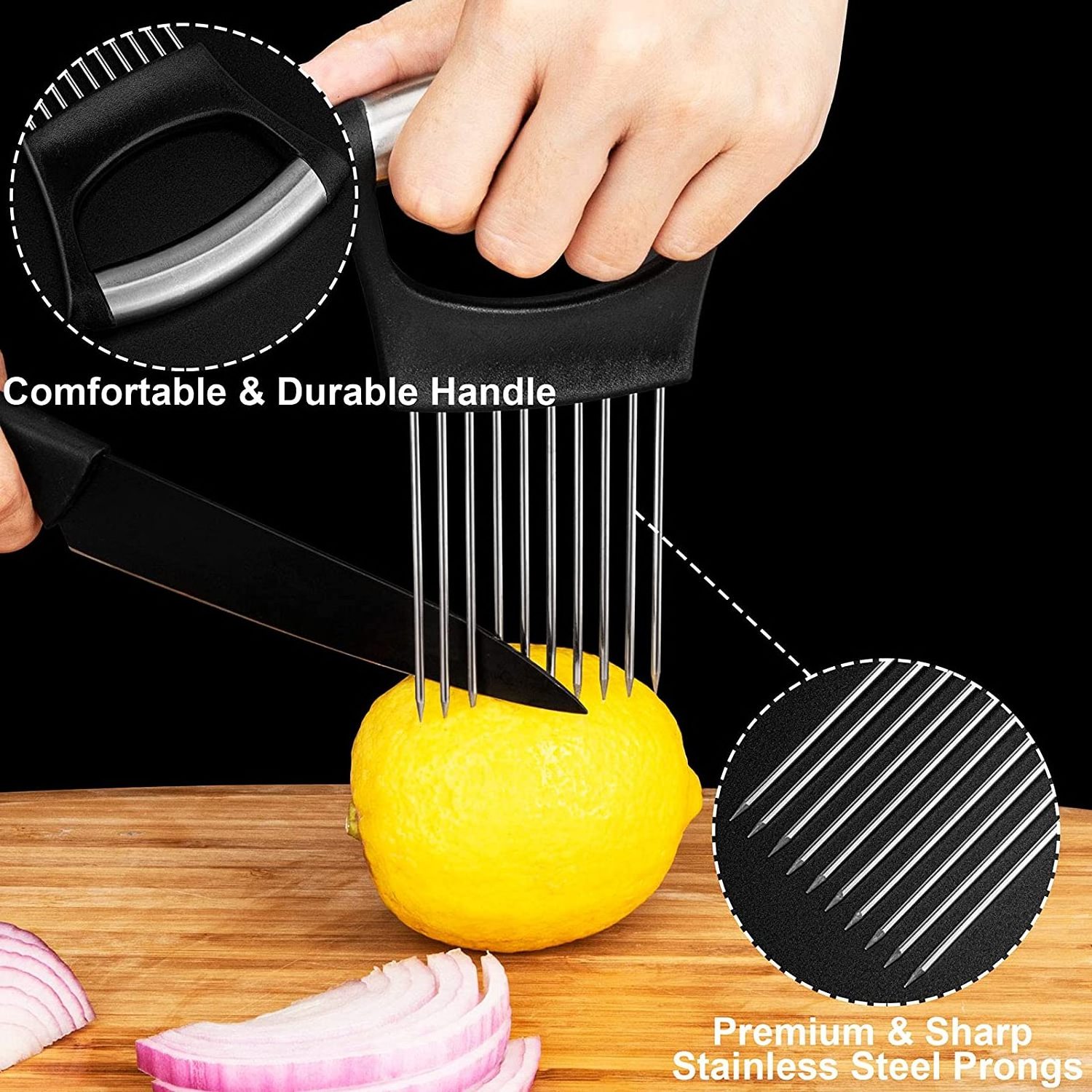 Stainless Steel Onion Slicer Holder Kitchen Vegetable Onion Cutter for Slicing and Storage of Avocados Lemon Potato Tomato