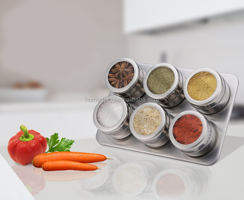 6 Pieces Multi-Purpose stainless steel magnetic spice rack / tin / jar