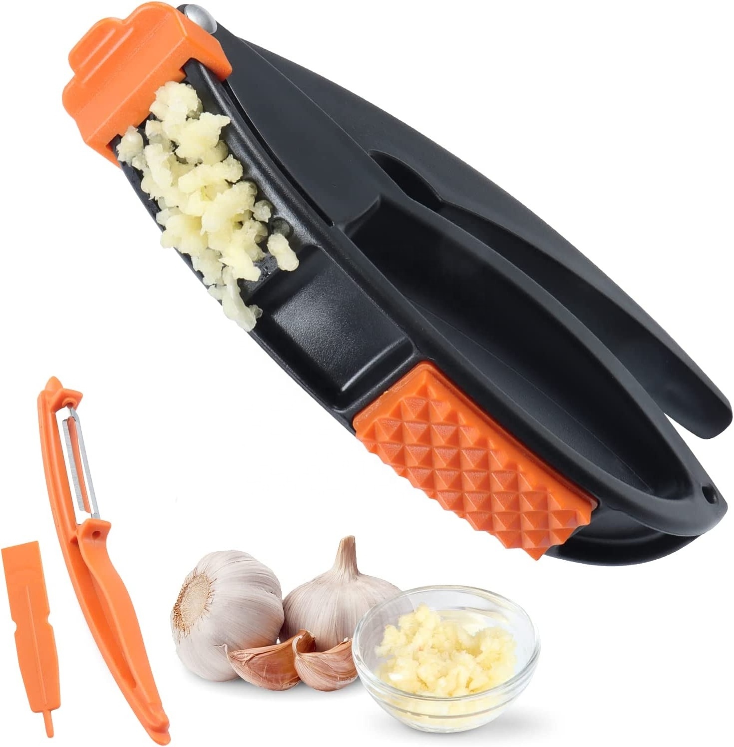 Garlic Crusher 4 in 1 Garlic Mincer Set with Vegetable Peeler and Cleaning Tool