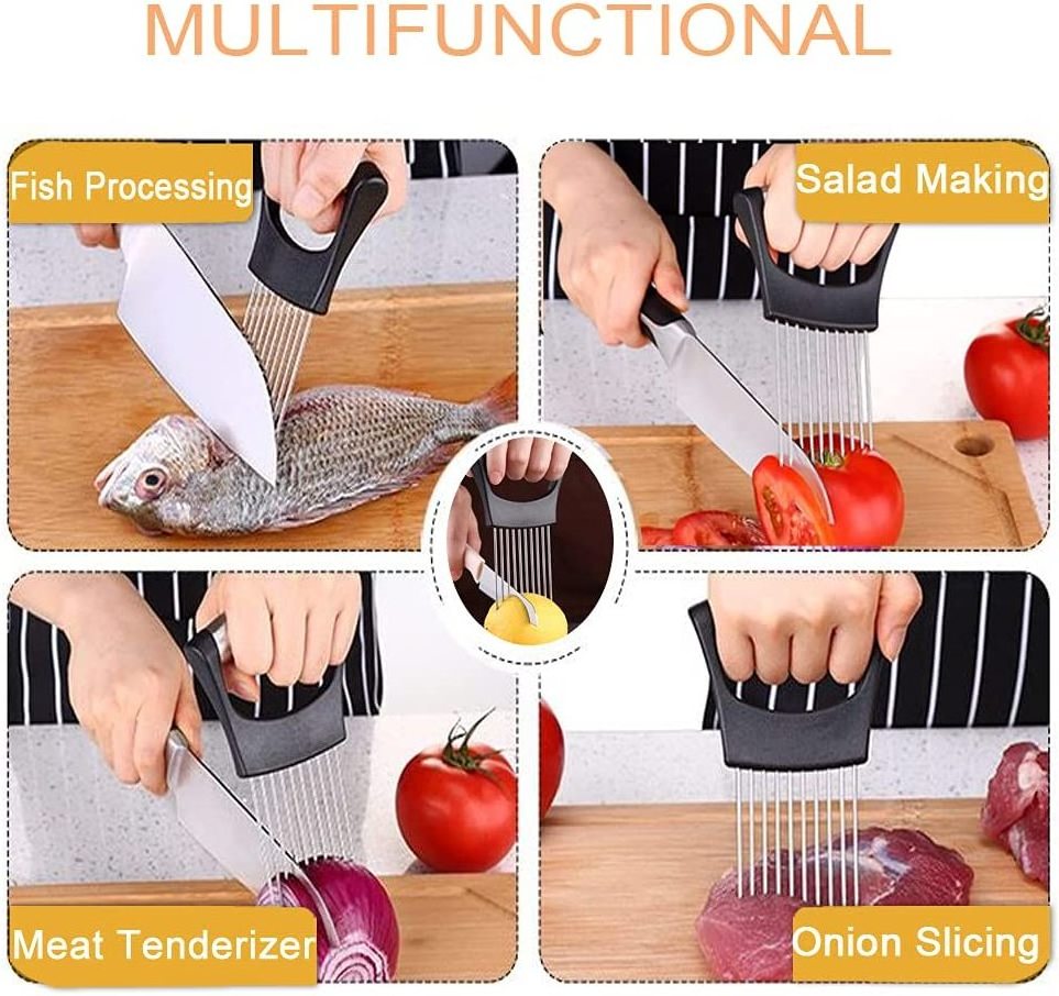 Stainless Steel Onion Slicer Holder Kitchen Vegetable Onion Cutter for Slicing and Storage of Avocados Lemon Potato Tomato