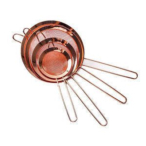 Set of 4 Copper Fine Mesh Strainer Stainless Steel Kitchen Rose Gold Sieve Fine Mesh With Handle Handheld Strainer For Cooking