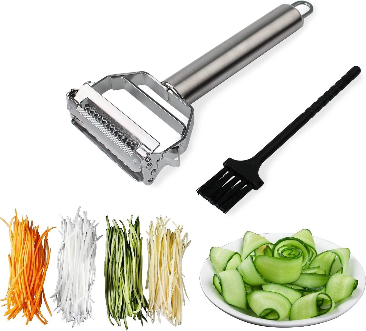 Peeler Stainless Steel Cutter Slicer with Cleaning Brush Pro for Carrot Potato Melon Gadget Vegetable Fruit