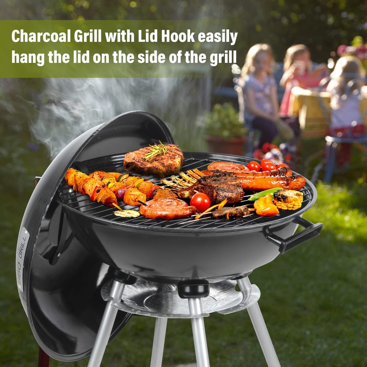 BBQ Charcoal Grill Oven Steel Cooking Grate Black Garden BBQ Tool Sets Outdoor Smokers Round Portable Charcoal Camping Grill