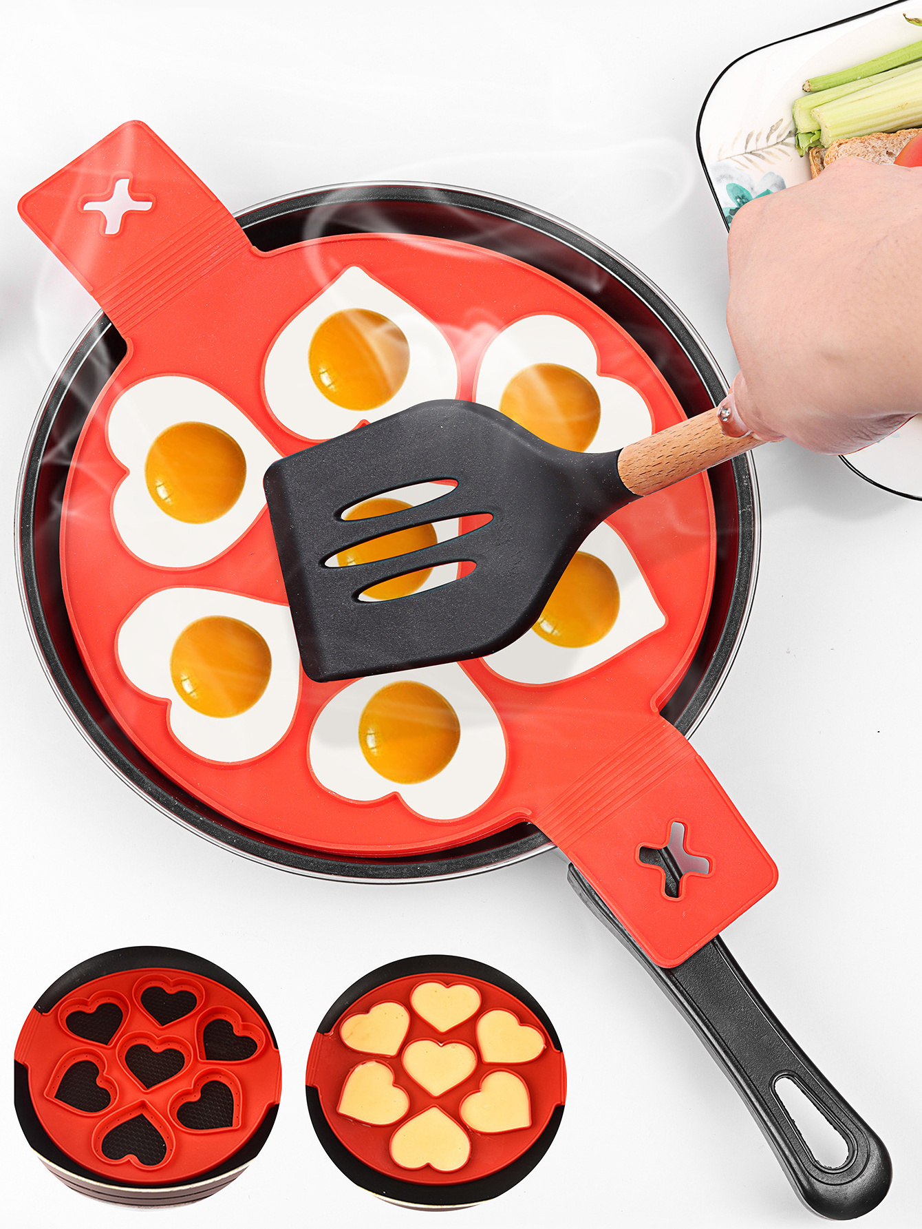 3pcs Shapes Food Grade 7 Holes Egg Silicone Baking Mold Set Non-stick Egg Mold Reusable Pancake Mold