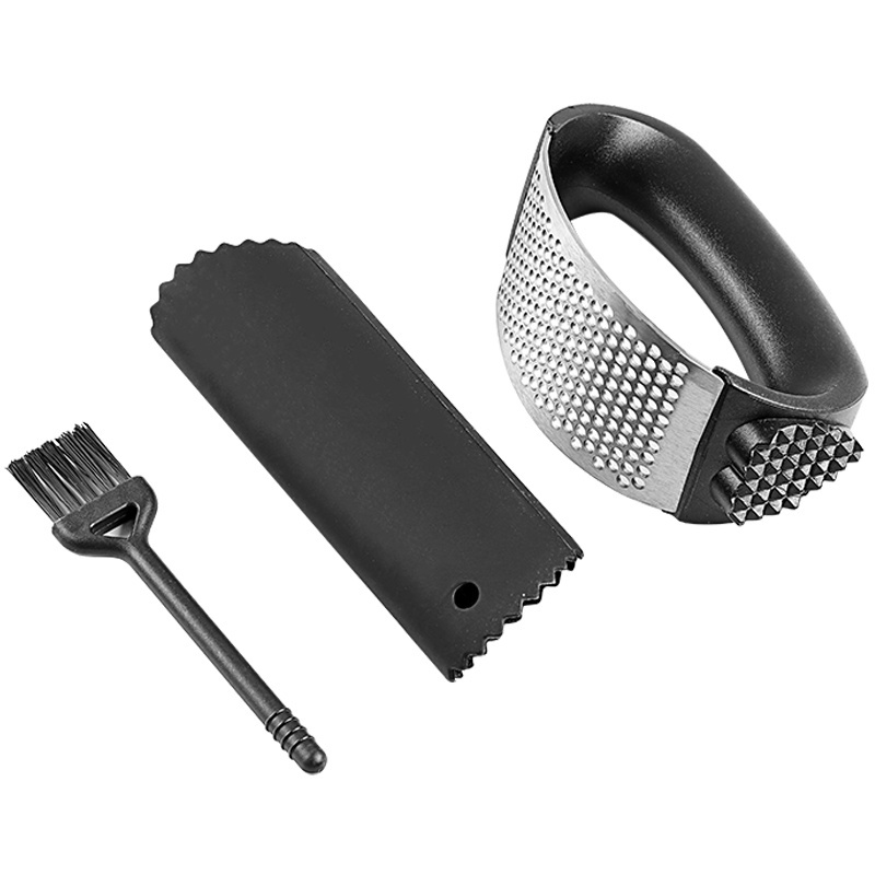 3pc Stainless Steel Garlic Press Rocker Crusher Grinder Chopper with Peeler and Garlic Brush for Smash Garlic Ginger