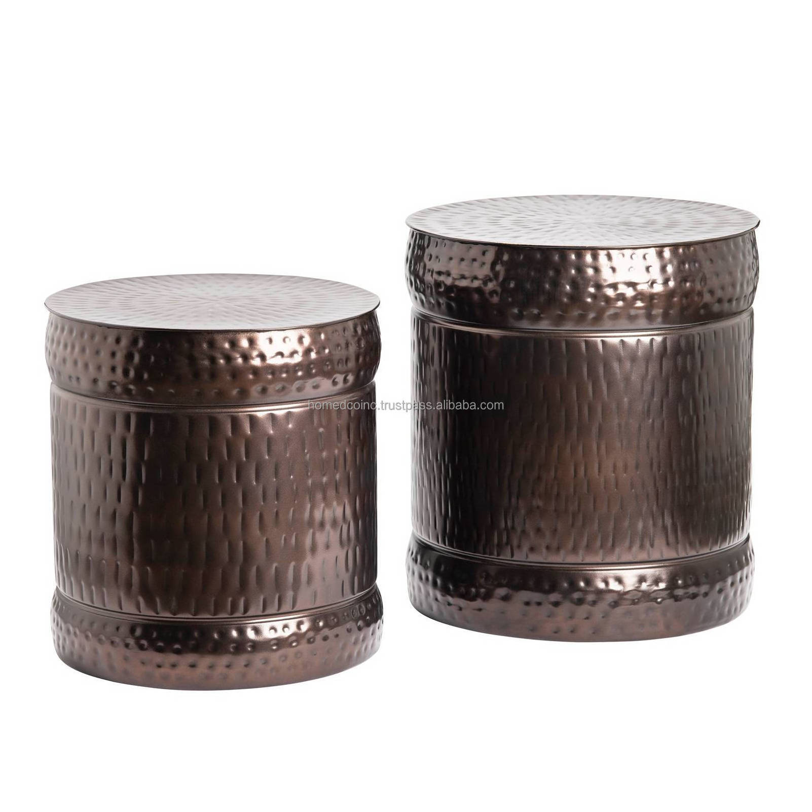 Table Furniture For Home Premium Quality Metal Drum Barrel Shape Stools Hammered bar stools Side Table Customized End Decor