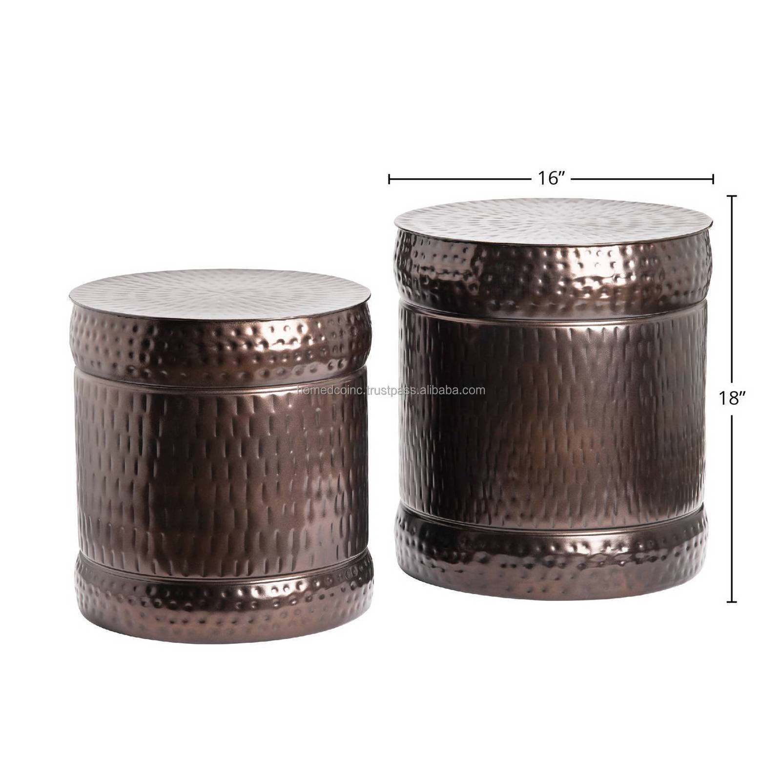 Table Furniture For Home Premium Quality Metal Drum Barrel Shape Stools Hammered bar stools Side Table Customized End Decor