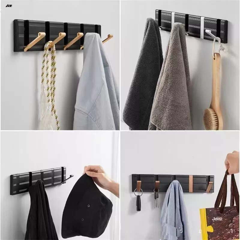 New wall mounted bathroom retractable hooks kitchen folding coat hook towel robe hook