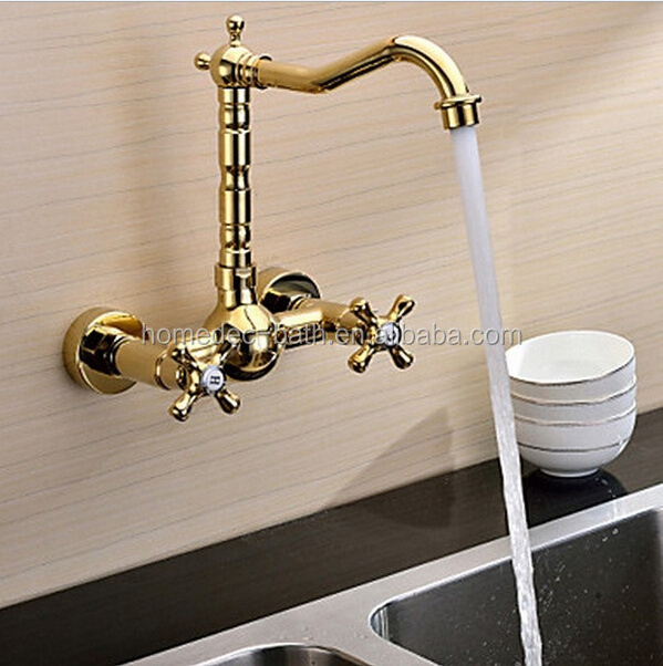 Wall Mount Two Holes Cold And Hot water faucet Kitchen Faucet antique Tap