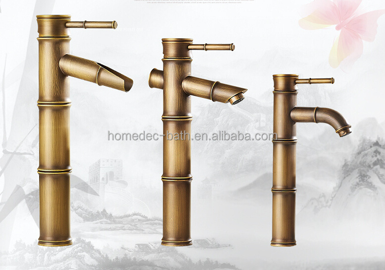 Made In China Antique bronze bamboo Brass Single Handle Bathroom Faucet