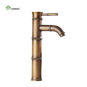 Made In China Antique bronze bamboo Brass Single Handle Bathroom Faucet