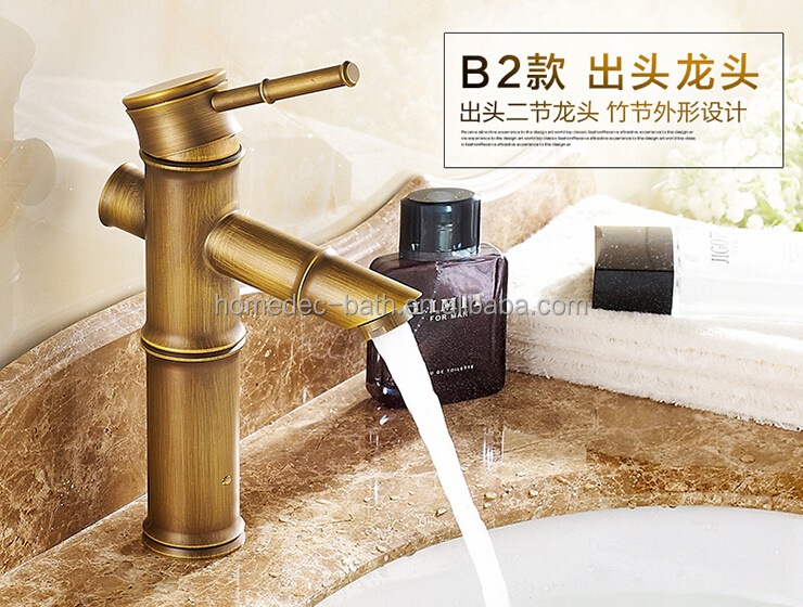 Made In China Antique bronze bamboo Brass Single Handle Bathroom Faucet