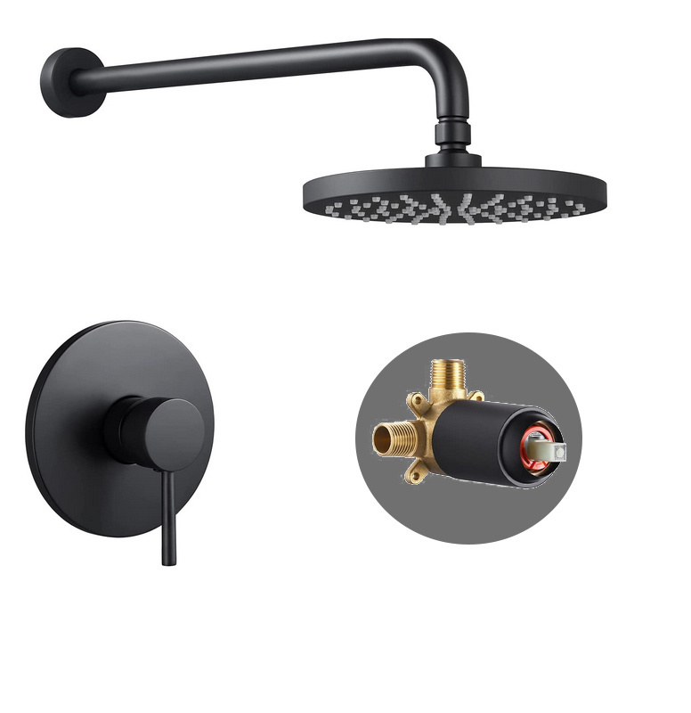 Hotel Wall Mount Single Level Matte Black Shower Trim Kit with Pressure Balance Rough-in Valve