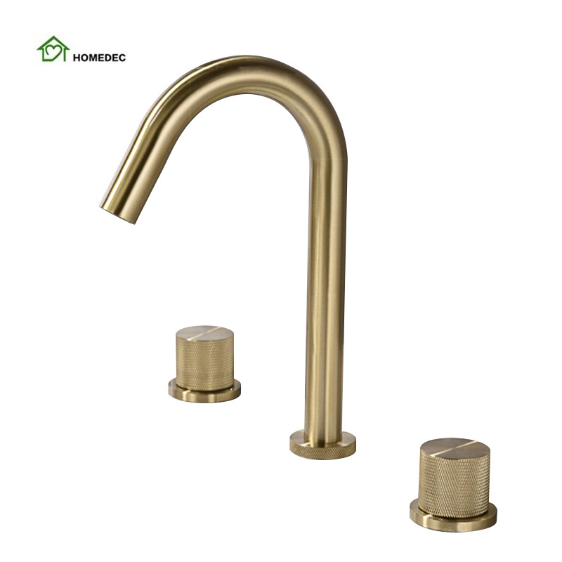 Luxury Double Handle Basin Faucet Brass Hot and Cold Water Tap Brushed gold Anti Splash Mixer Tap Basin Bathroom Faucets