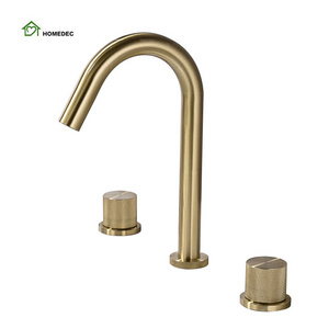 Luxury Double Handle Basin Faucet Brass Hot and Cold Water Tap Brushed gold Anti Splash Mixer Tap Basin Bathroom Faucets