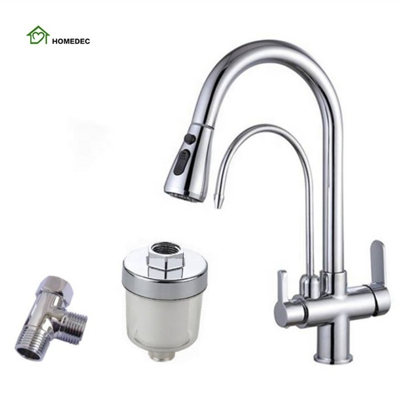 Black 3 three way filtered drinking mixer tap kitchen faucet with chrome plated shower water filter purifier