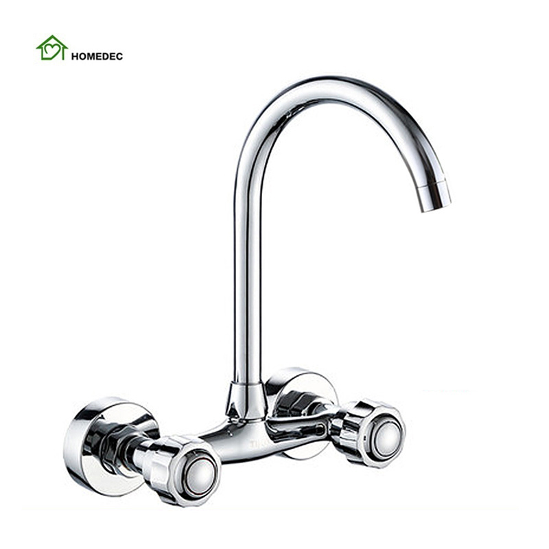 dual handle wall mounted kitchen mixer faucet two holes chrome cold and hot water taps