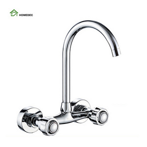 dual handle wall mounted kitchen mixer faucet two holes chrome cold and hot water taps