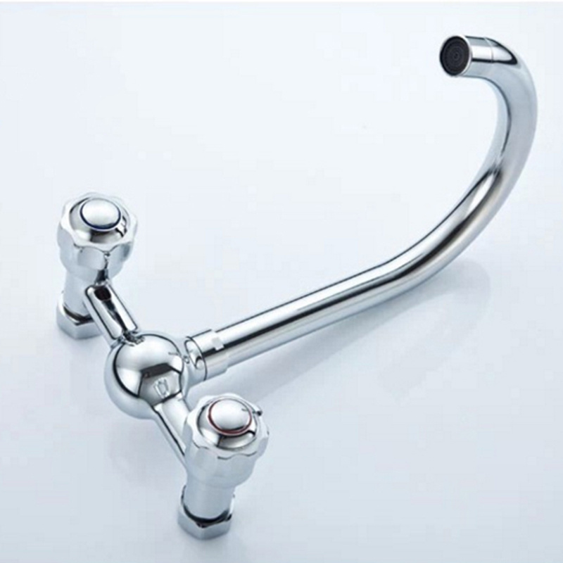 dual handle wall mounted kitchen mixer faucet two holes chrome cold and hot water taps