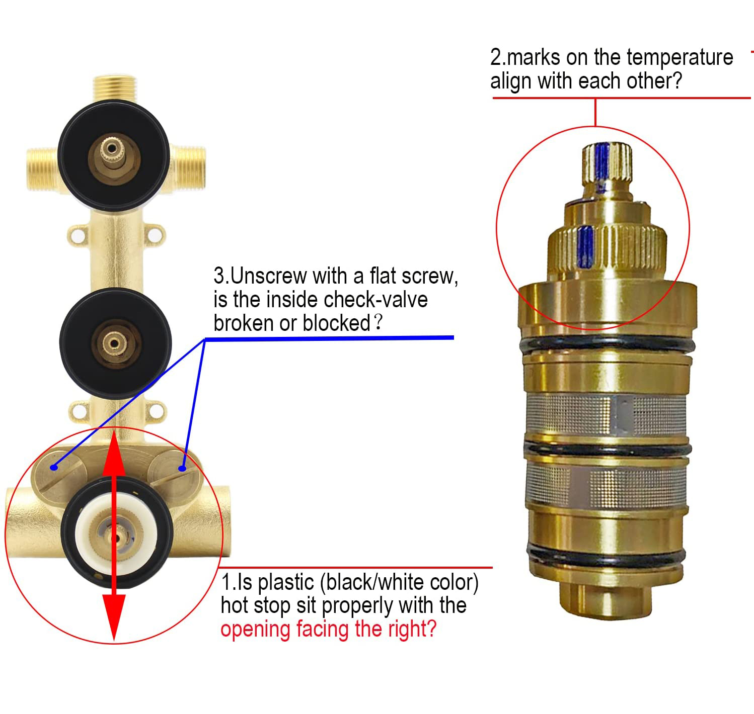 Bath Shower Thermostatic Cartridge&Handle for Mixing Valve Thermostatic Shower Mixer cartridge Replacement Part