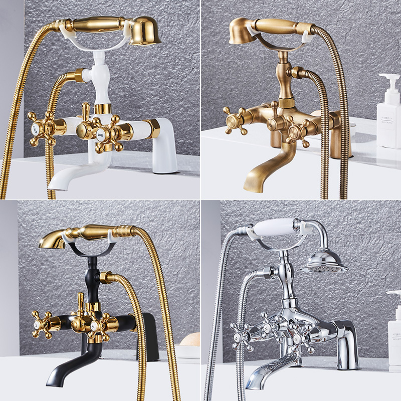 European Style Antique Bath Tub Faucet Set Deck mounted brass Vintage bathtub shower faucet with Ceramic Handle