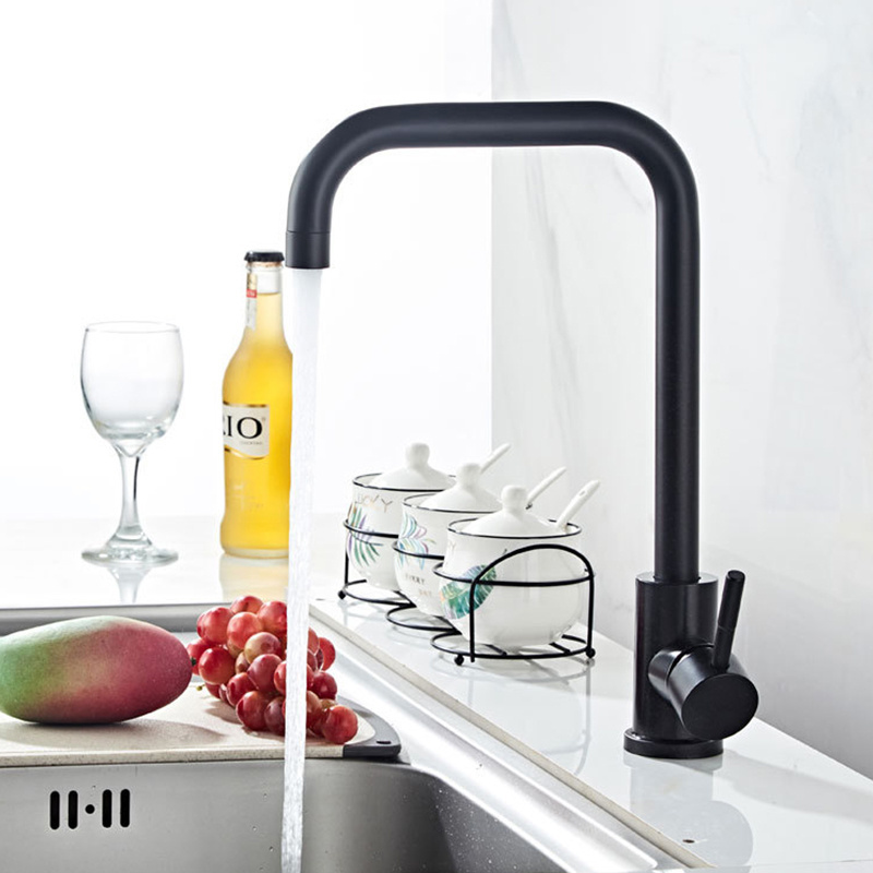 Matte Black 7 Shape High Arc Hot And Cold Kitchen tap Single level Stainless Steel Kitchen Sink Faucet