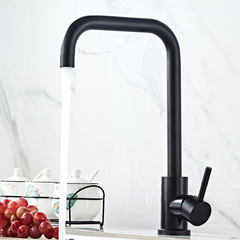 Matte Black 7 Shape High Arc Hot And Cold Kitchen tap Single level Stainless Steel Kitchen Sink Faucet