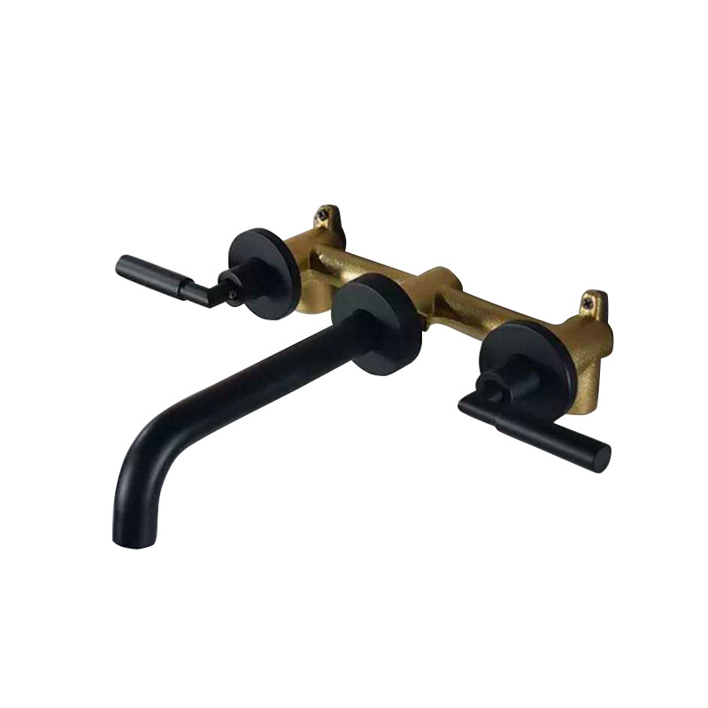 Good Quality Basin faucets Matte  Black and Gold Basin Mixer Brass Wall Mounted Basin Faucet for bathroom