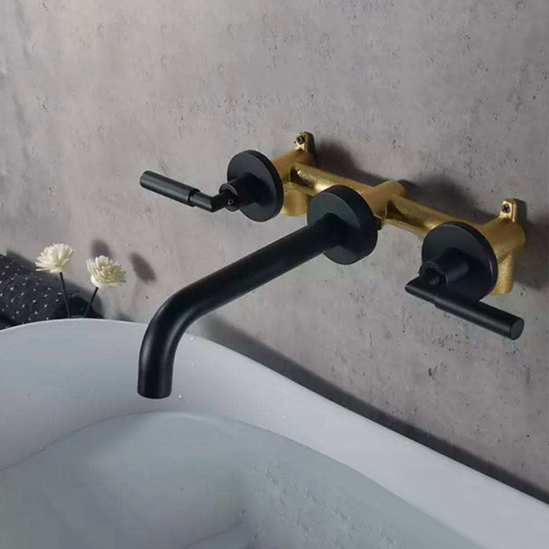 Good Quality Basin faucets Matte  Black and Gold Basin Mixer Brass Wall Mounted Basin Faucet for bathroom