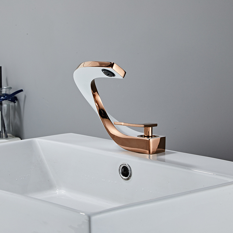 rose gold basin faucet single Hole Handle Tap Bathroom Sink Faucet with Supply Hose Basin Mixer Tap Commercial