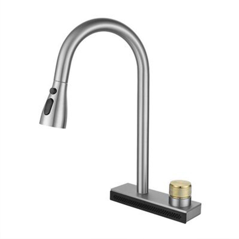 New arrival brushed silver kitchen faucet with pull down sprayer sink faucet