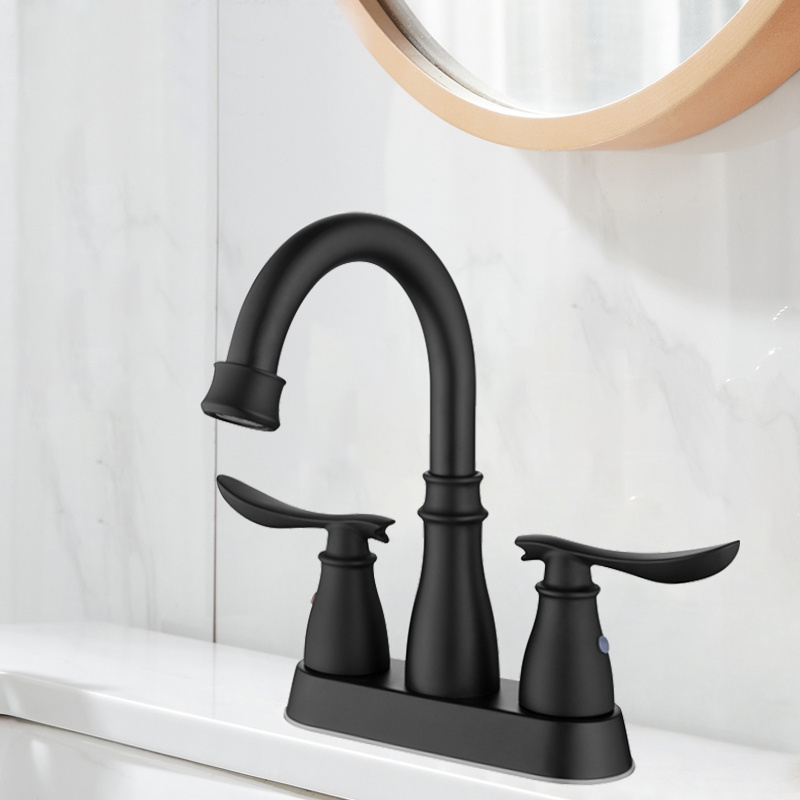 Black Bathroom Faucet 3 Hole Matte Black Bathroom Faucet 4 Inch 2 Handle Centerset Black Faucet Bathroom