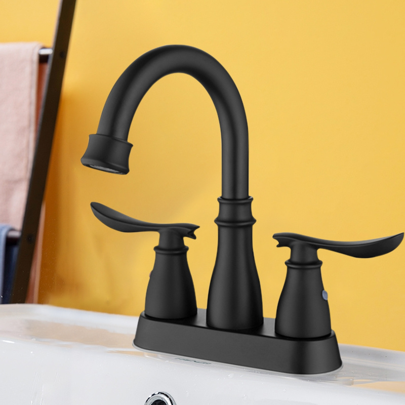 Black Bathroom Faucet 3 Hole Matte Black Bathroom Faucet 4 Inch 2 Handle Centerset Black Faucet Bathroom