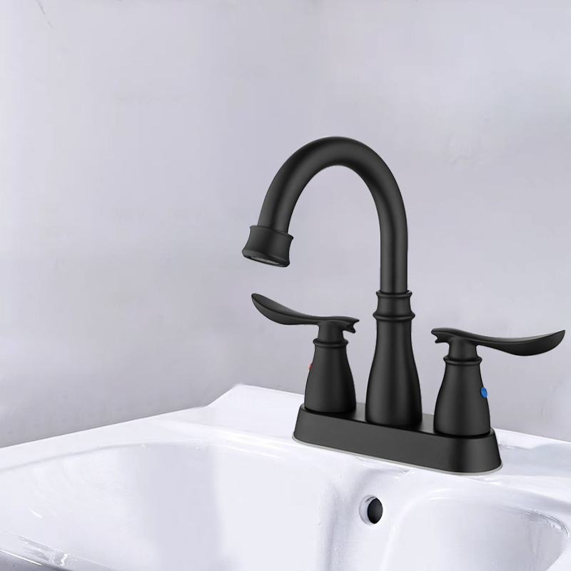 Black Bathroom Faucet 3 Hole Matte Black Bathroom Faucet 4 Inch 2 Handle Centerset Black Faucet Bathroom