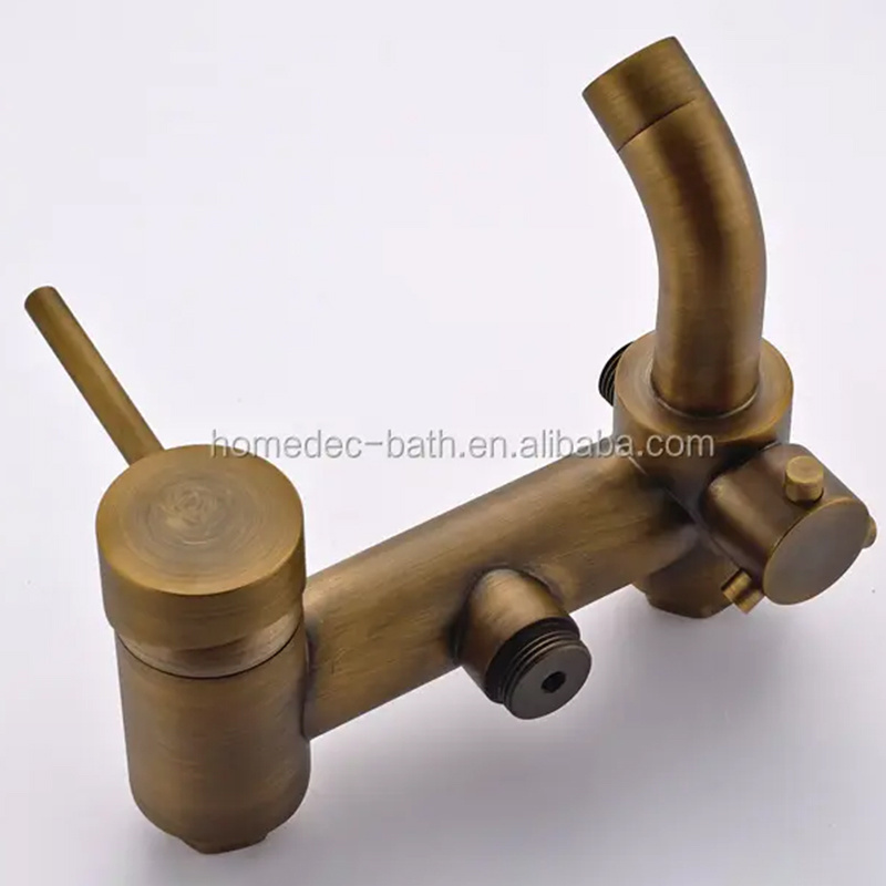 European antique copper exposed rainfall shower set single handle brass bath shower mixer taps faucet with sliding bar