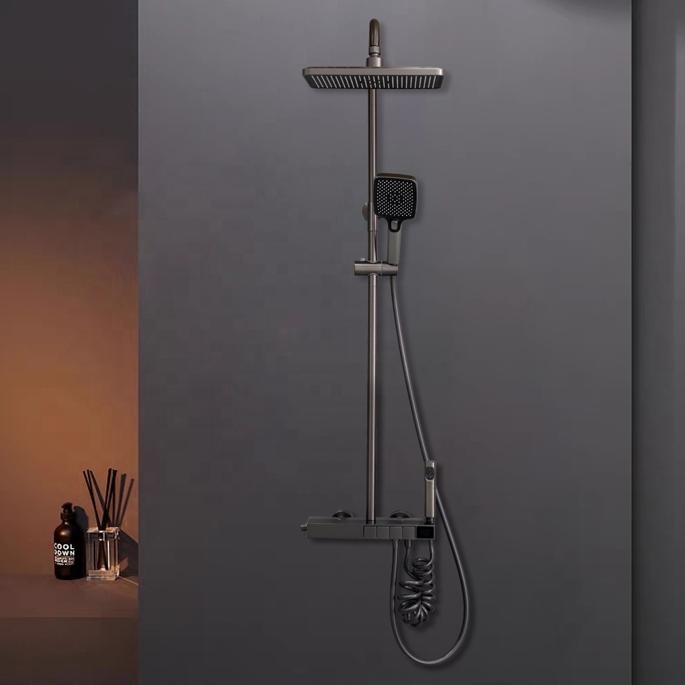 new product fashion high quality Piano Key Design Shower Set digital display thermostatic brass bathroom rain bath shower faucet